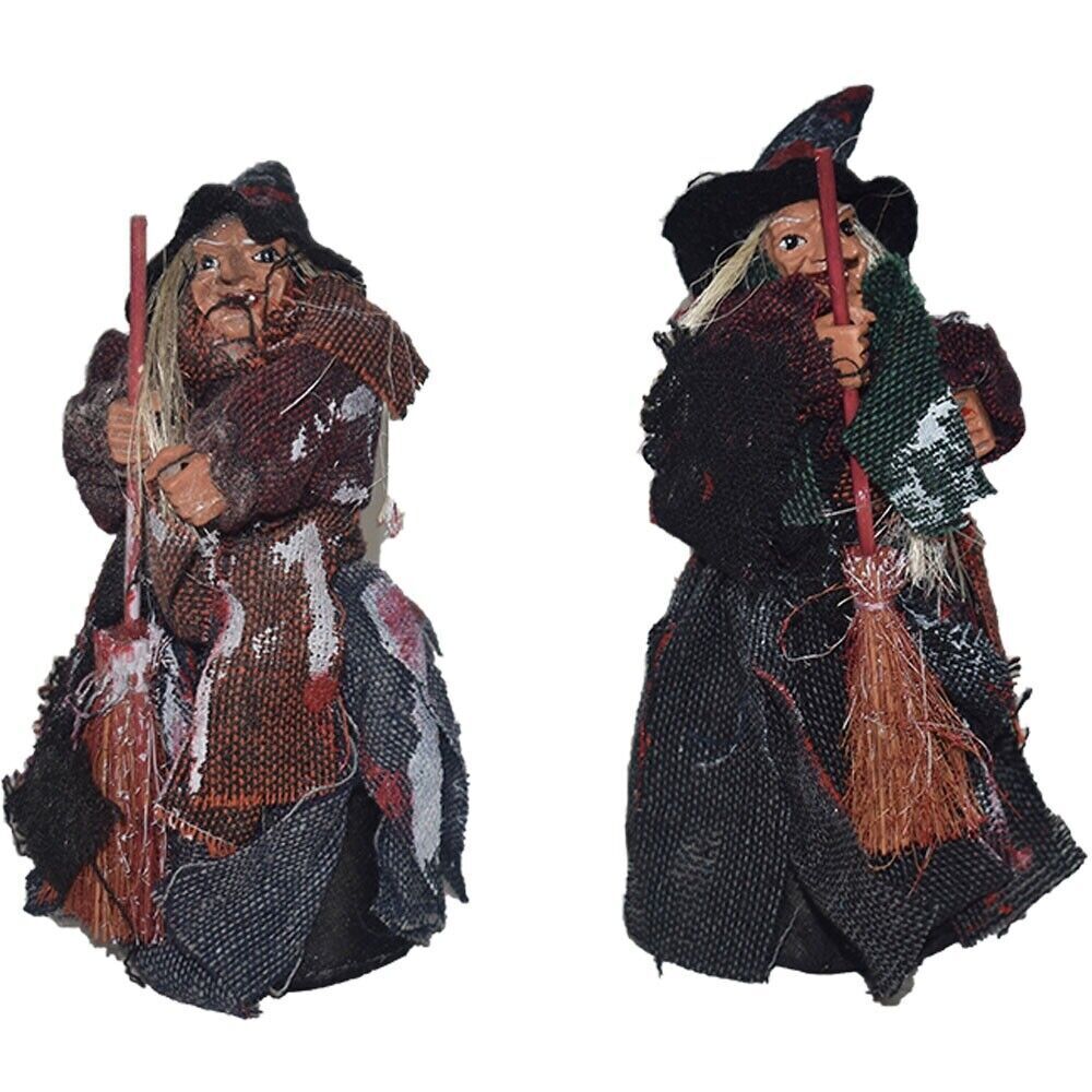 Set da 2 Befana strega con scopa porta doni addobbi halloween natale bambini dec