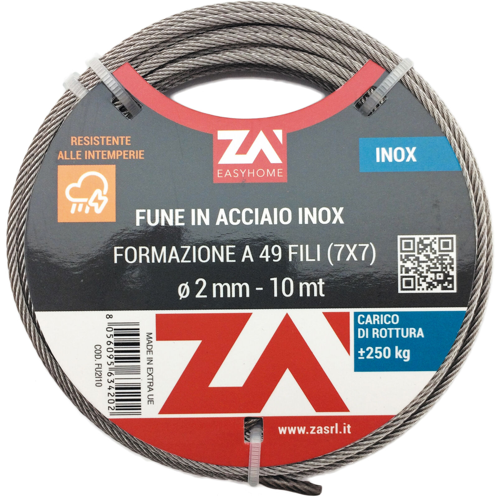 1738   FUNE ACCIAIO INOX 49F D 2 MM 10 M