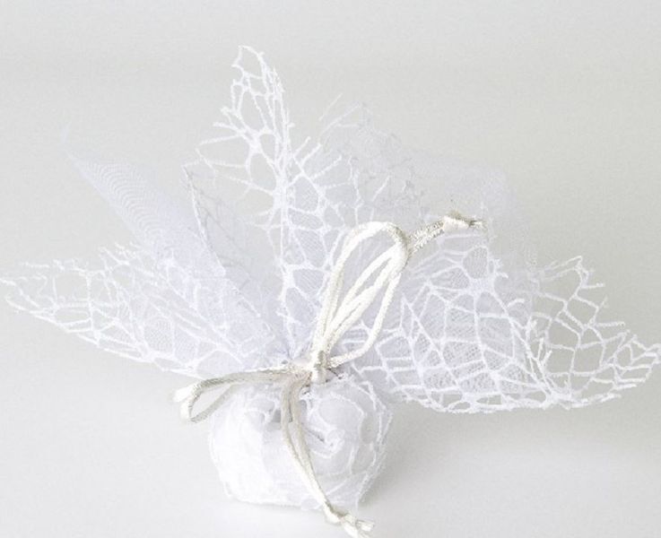 20pz Velo Organza Bianco Quadro con Rete Spider e Tirante Nascita Comuni 0926