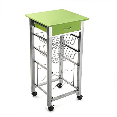 Versa Leicester Carrello da cucina e Portabottiglie con ruote, cassetti e portab