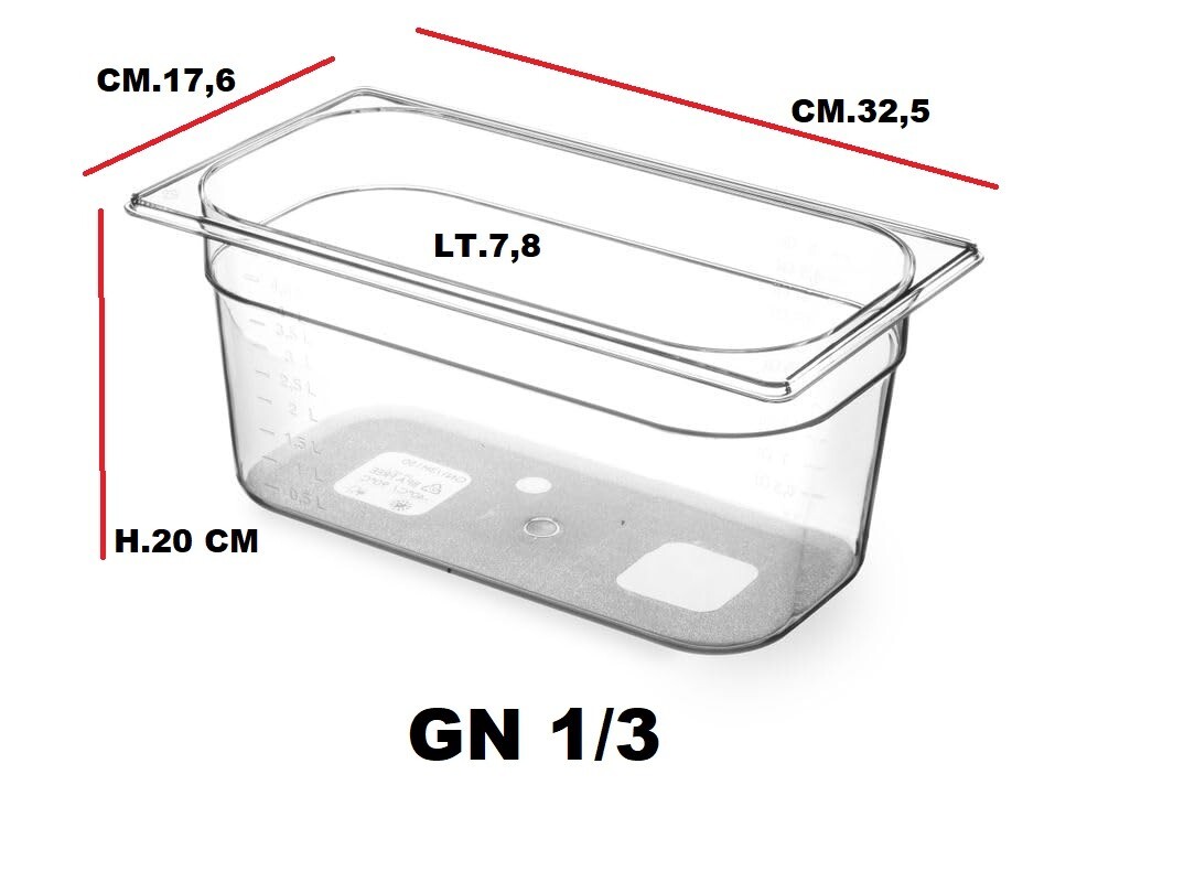 CONTENITORE BACINELLA GASTRONORM 1/3 CM.32,5 x 17,6 x H.20 LT.7,8 POLICARBONATO