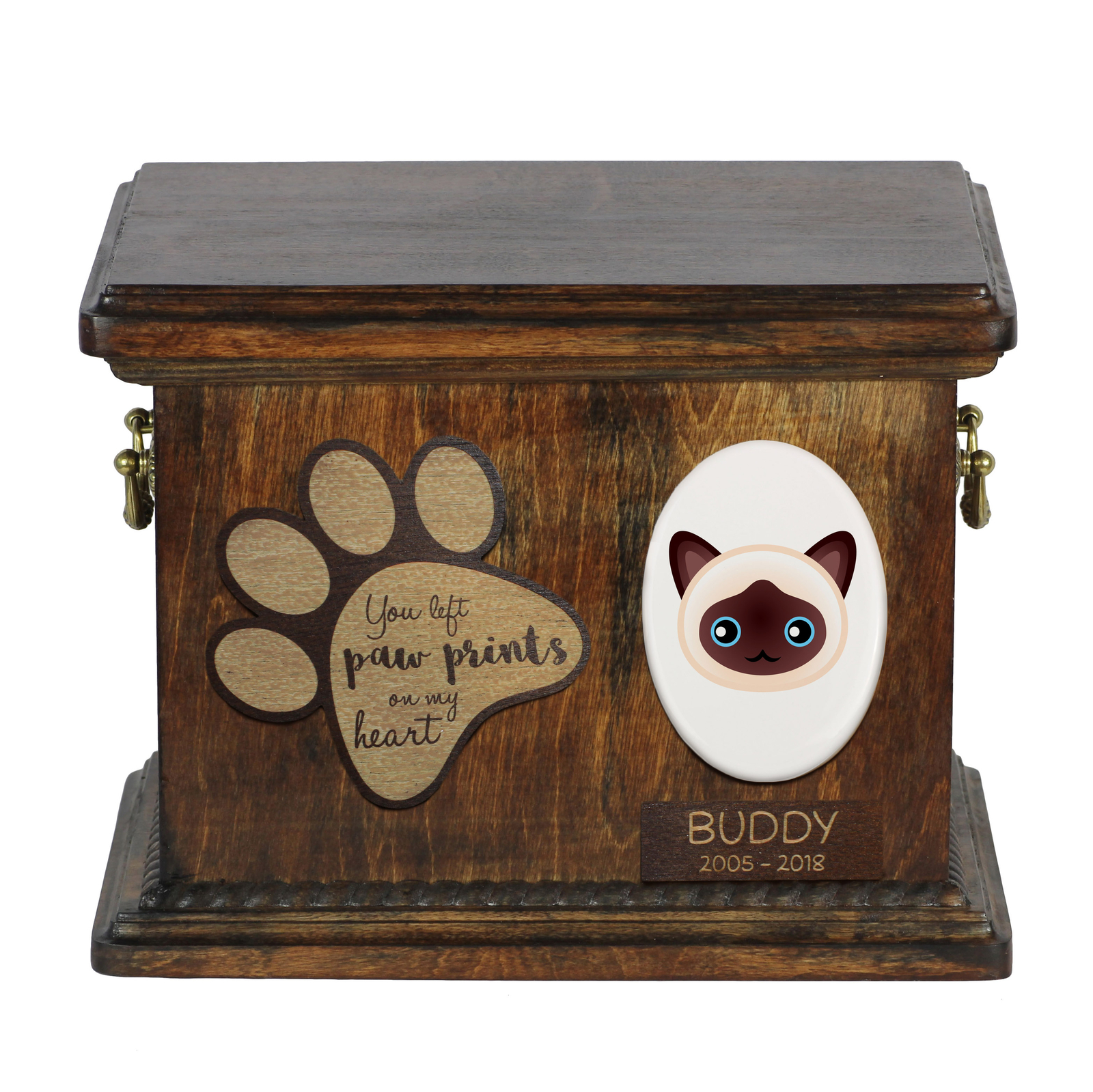 Birmano urna di legno con un gatto Art-Dog