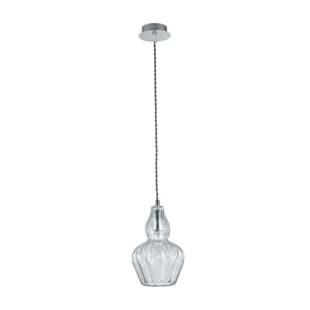 Sospensione Contemporanea Eustoma Metallo Nichel 1 Luce Diffusore Vetro Trasp.