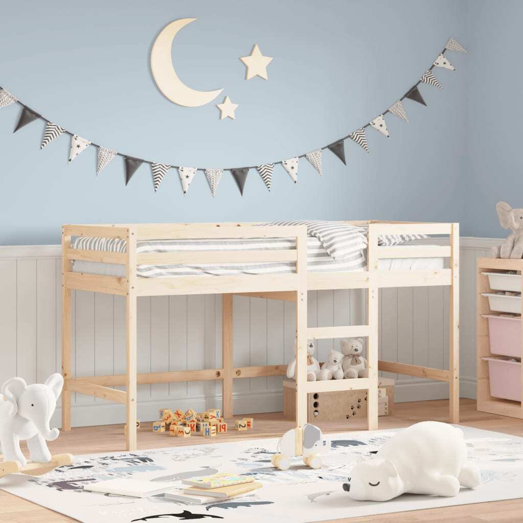 Letto Soppalco con Scala Bambini 90x190 cm Legno Massello Pino