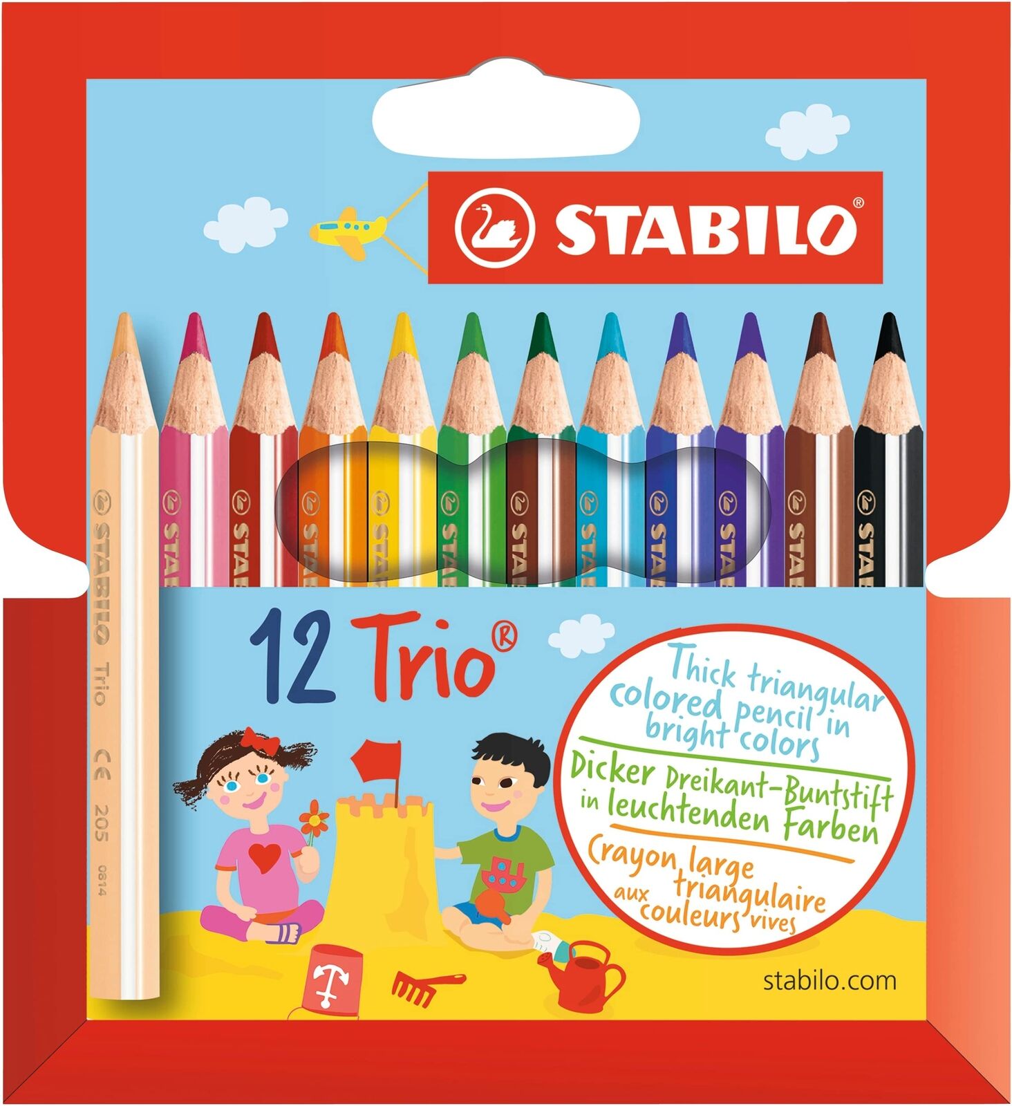 Triangular Colouring Pencil - STABILO Trio thick short - Pack of 12 - Assorted C