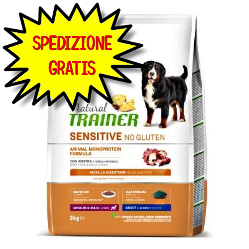 TRAINER NATURAL SENSITIVE NO GLUTEN MEDIUM MAXI ADULT ANATRA 3 KG OF