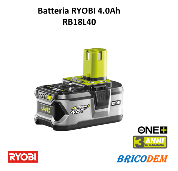 Ryobi RB18L40 - Batteria al litio 4,0 Ah 18V Per Utensili ONE+