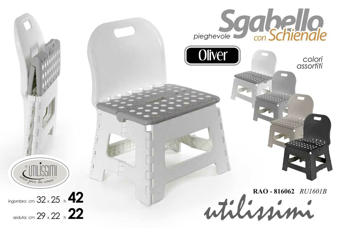 SGABELLO BAMBINO SGABELLINO PIEGHEVOLE SPALLIERA SEDIA PLASTICA COLOR  29*22*22