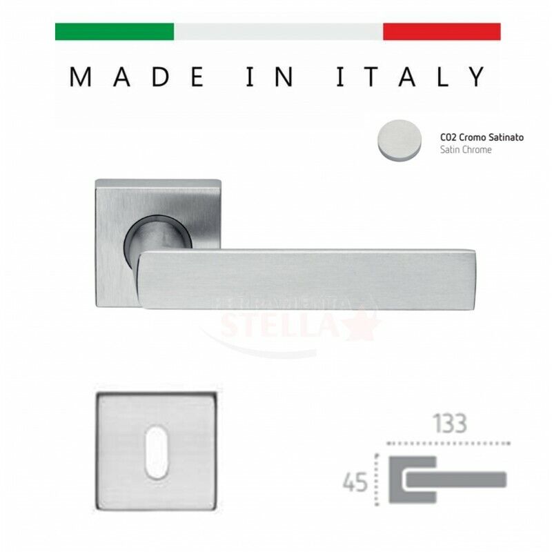 COPPIA MANIGLIE MANIGLIA ROSETTA LINEARE CROMO SATINATO PORTE INTERNE MODERNA
