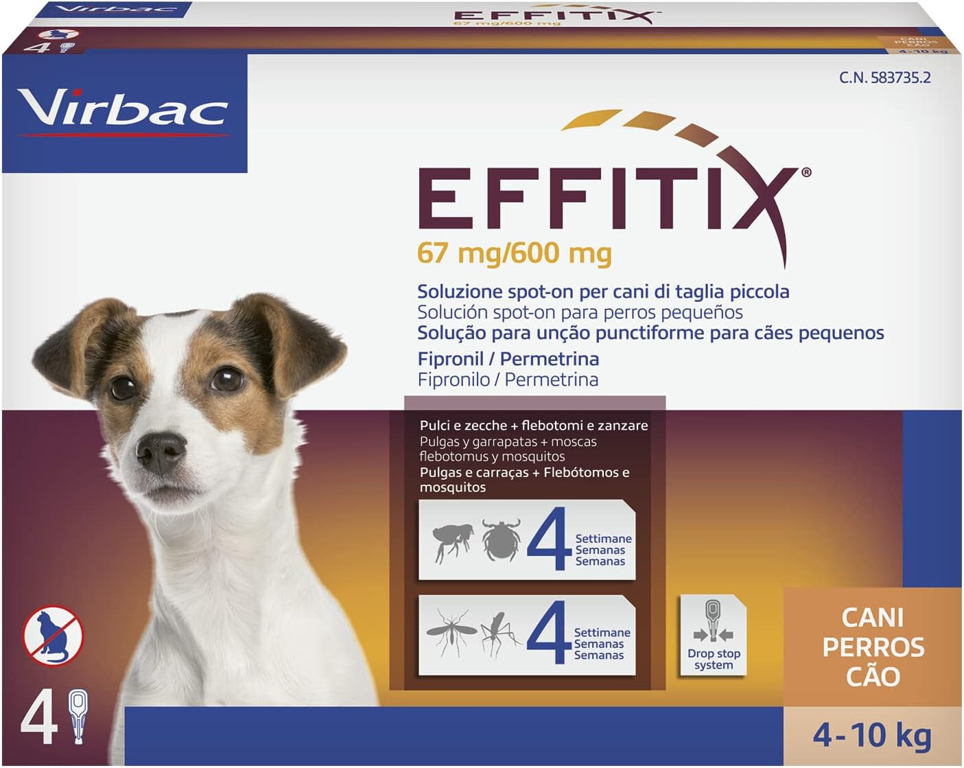 Virbac Effitix 4 Pipette per Animali da 4 a 10 kg 4PIP