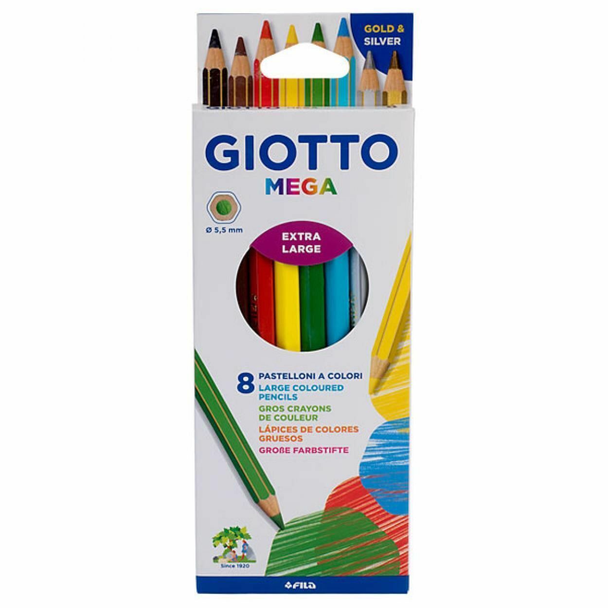 GIOTTOMEGA - Pastello colorato - colori assortiti - 5,5 mm - pacco da 8