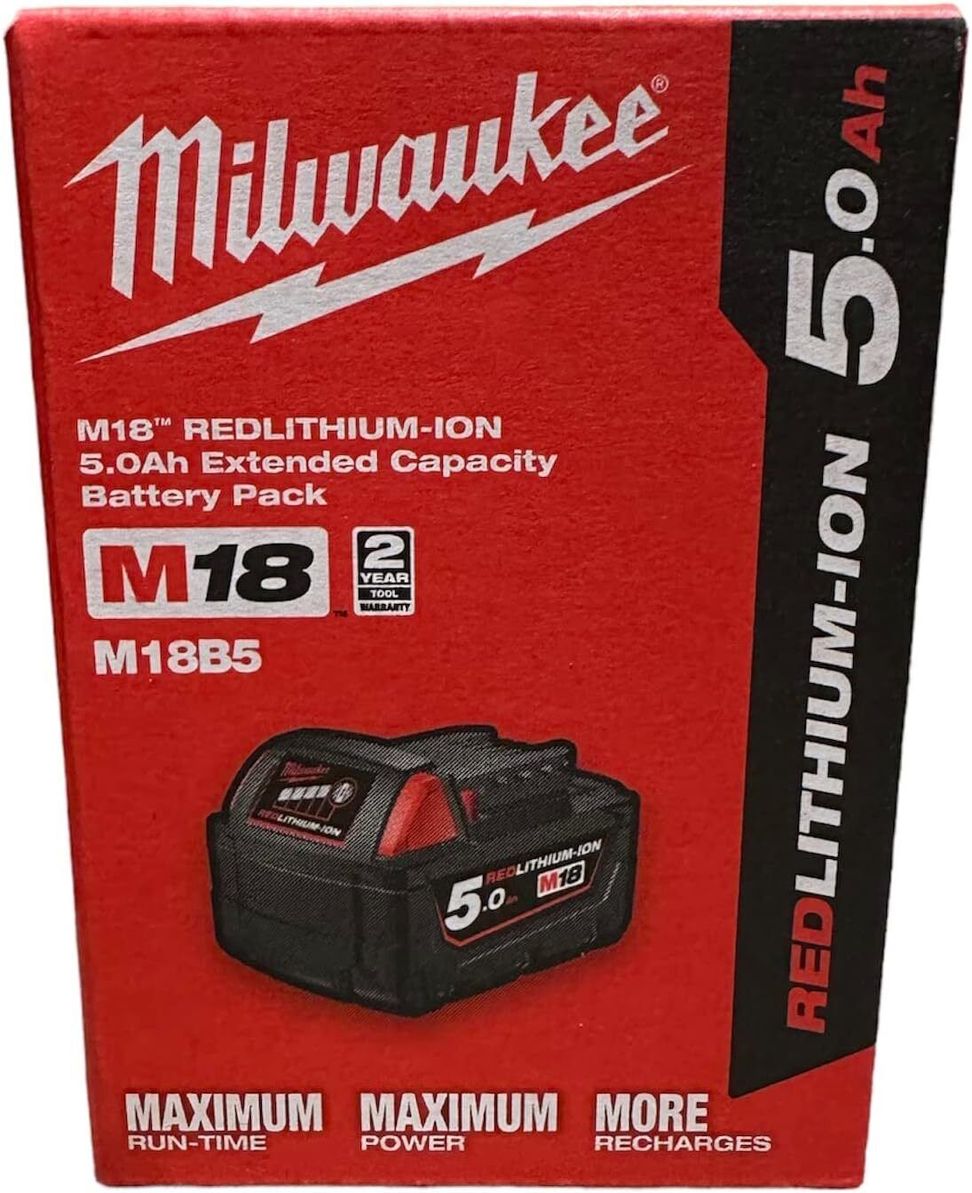 Milwaukee Batteria M18B5 5.0Ah Rossa e Nera Ioni di Litio