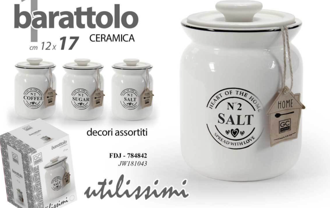 TRIS BARATTOLI SET SALE ZUCCHERO CAFFè IN CERAMICA 12*17 CM ERMETICI FDJ 784842