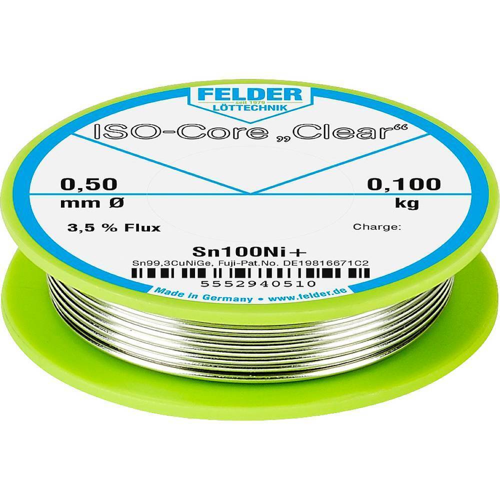 Felder ISO-Core Clear Sn100Ni+ Stagno per saldatura Bobina Sn99,25Cu0,7Ni0,05