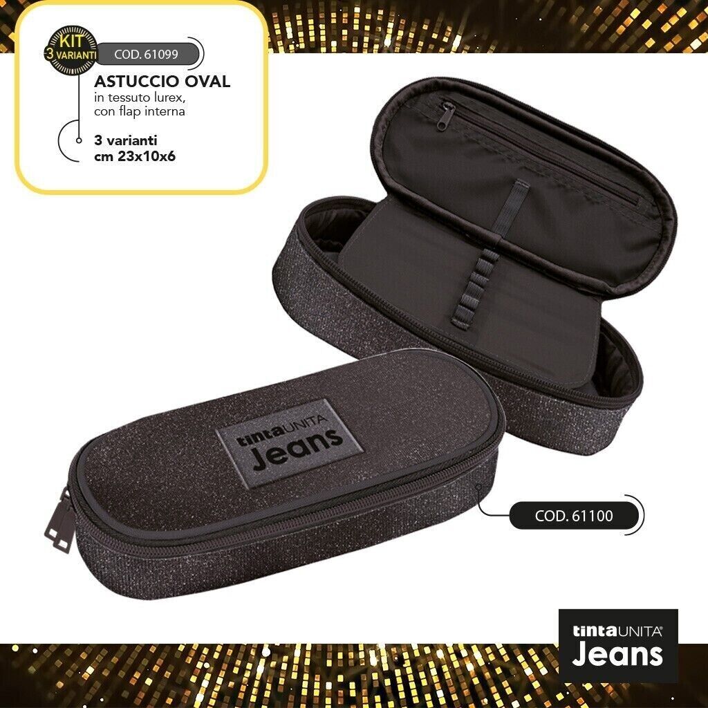 ASTUCCIO SCUOLA OVALE TINTA UNITA LUREX - NERO