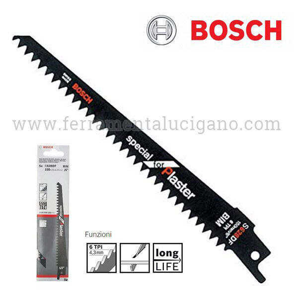 LAMA LAME ACCIAIO INOX BOSCH S628DF SEGA A GATTUCCIO PER TAGLIO CARTONGESSO PVC