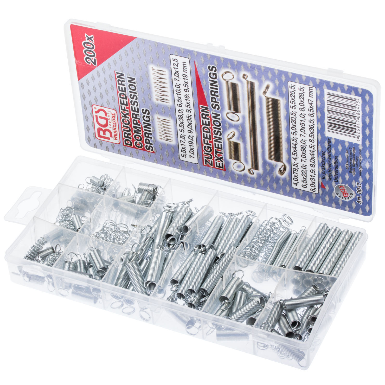 ASSORTIMENTO SET KIT 200 pezzi MOLLE DI ESPANSIONE E DI COMPRESSIONE BGS