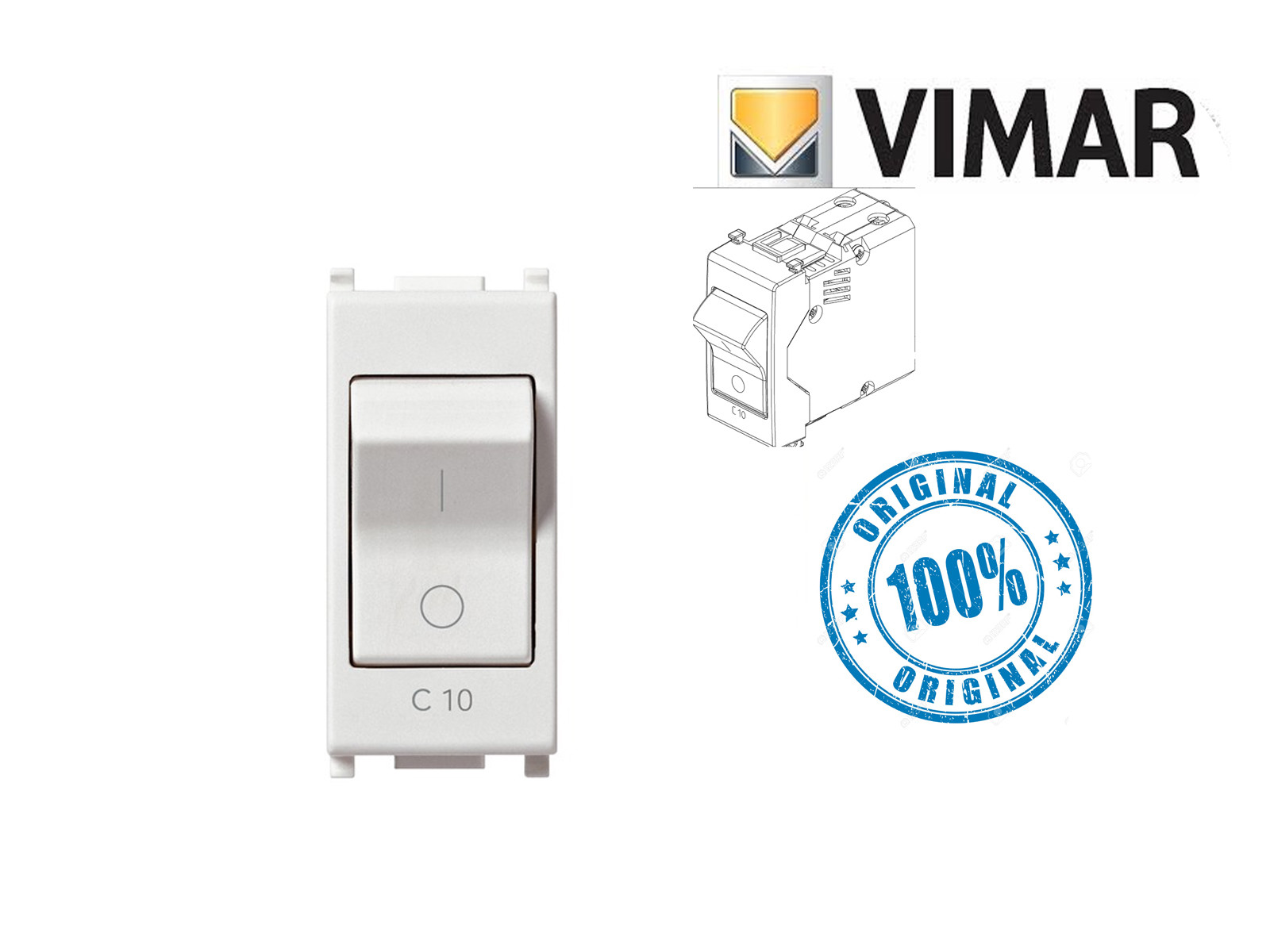 VIMAR 14405.10 INTERRUTTORE MAGNETOTERMICO 1P+N C10 120-230V BIANCO
