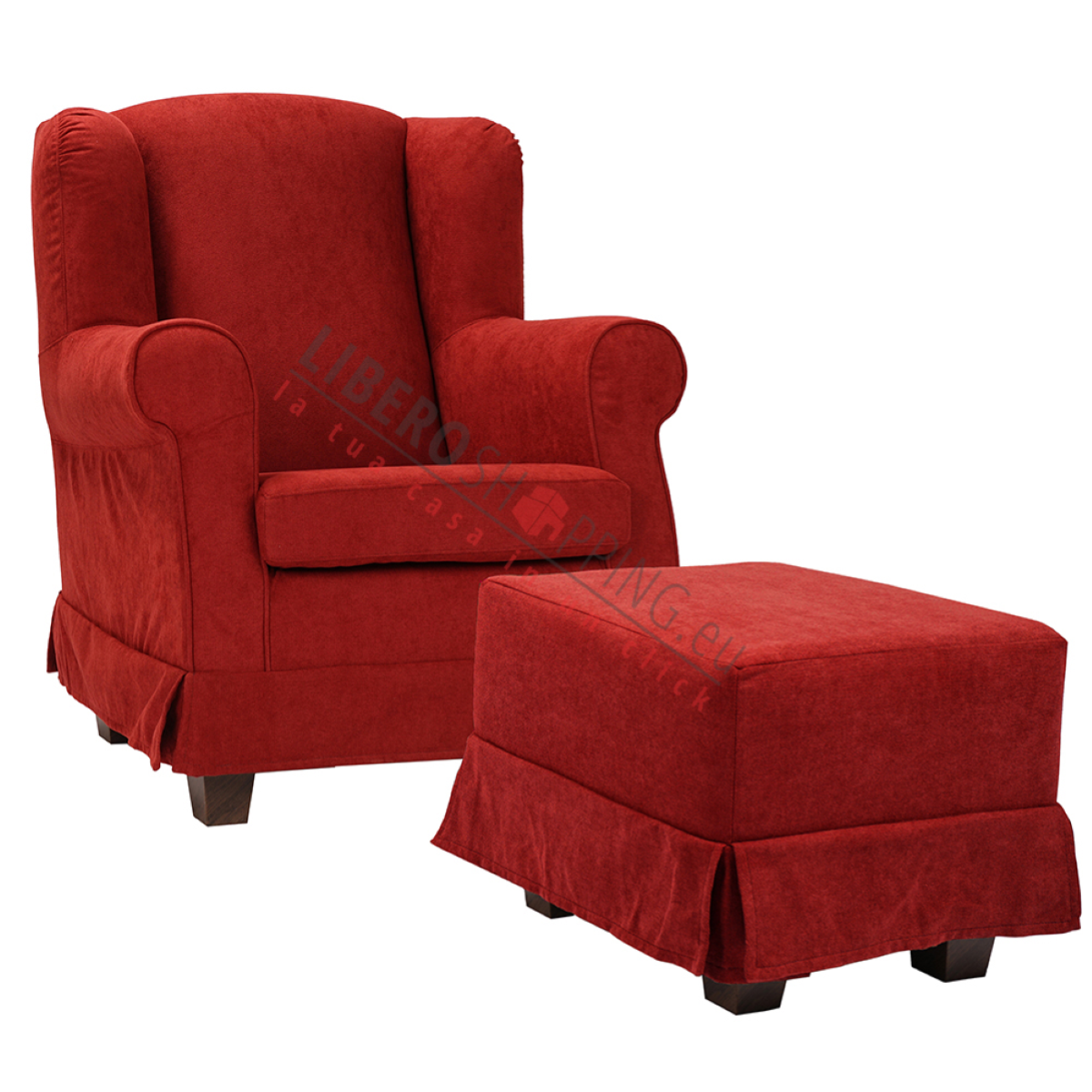 Poltrona imbottita in tessuto sfoderabile BERGERE BORDEAUX con pouf