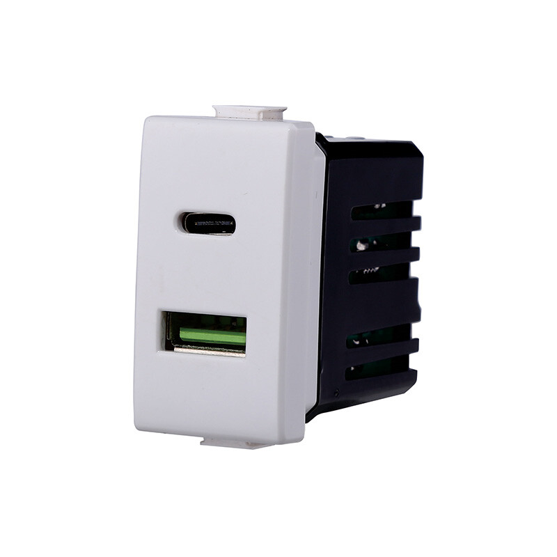 Ettroit Serie Solar Presa Usb 2 in 1 USB + Type C 3.1Amh  Compatibile Bticino Ma