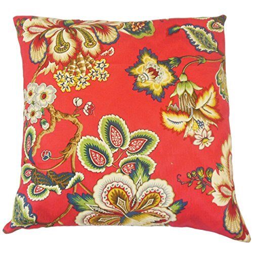 The Pillow Collection Ghislaine Floreale Cuscino Granato, Rosso