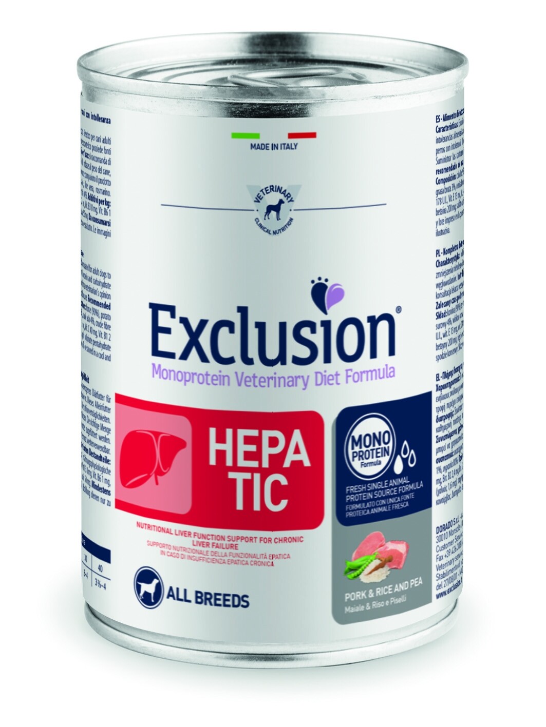 Exclusion Dog hepatic Medium&Large Adult maiale riso e piselli 400 gr