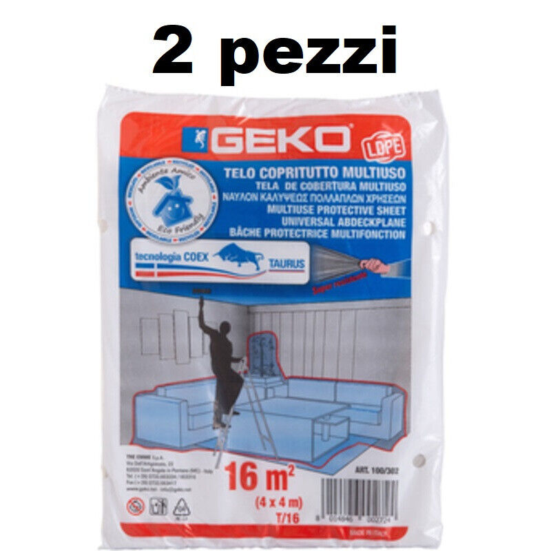 2 TELI COPRITUTTO MULTIUSO RESISTENTE RIUTILIZZABILE 4 X 4 M ( 16M2 ) 10MY GEKO