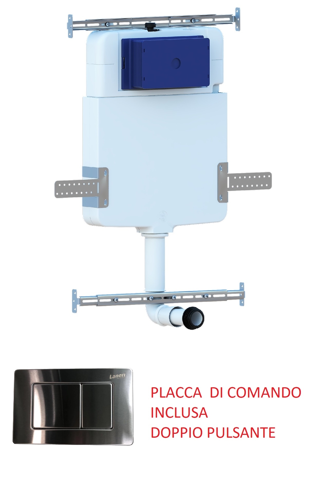 CASSETTA DA INCASSO PER WC VASO A TERRA COMPLETA PLACCA ACCIAIO DOPPIO PULSANTE