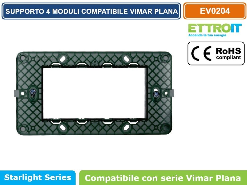 SUPPORTO 4 MODULI 4M PER SCATOLA CASSETTA COMPATIBILE SERIE VIMAR PLANA