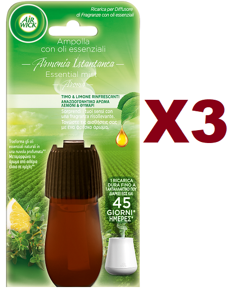 3 AIR WICK TIMO & LIMONE AMPOLLA RICARICA PER DIFFUSORE CON OLI ESSENZIALI 20ML
