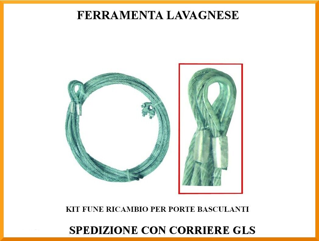 Kit fune in acciaio e morsetti ricambio per serranda basculante garage a "T"