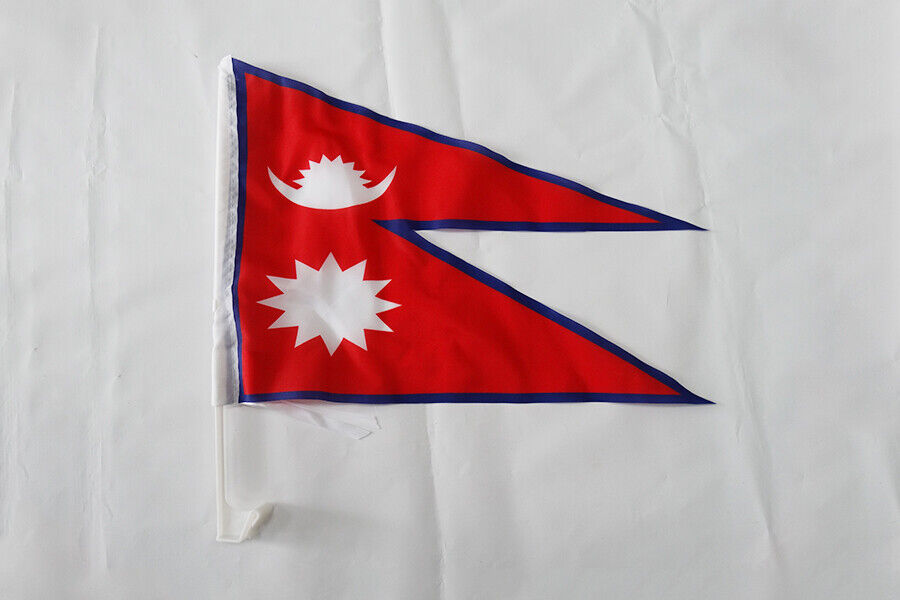 BANDIERA PER AUTO NEPAL 45x30cm - BANDIERINA DA AUTO NEPALESE 30 x 45 cm - Nuova
