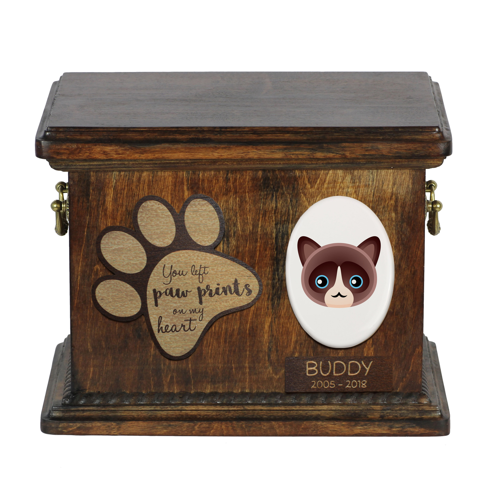 Snowshoe urna di legno con un gatto Art-Dog