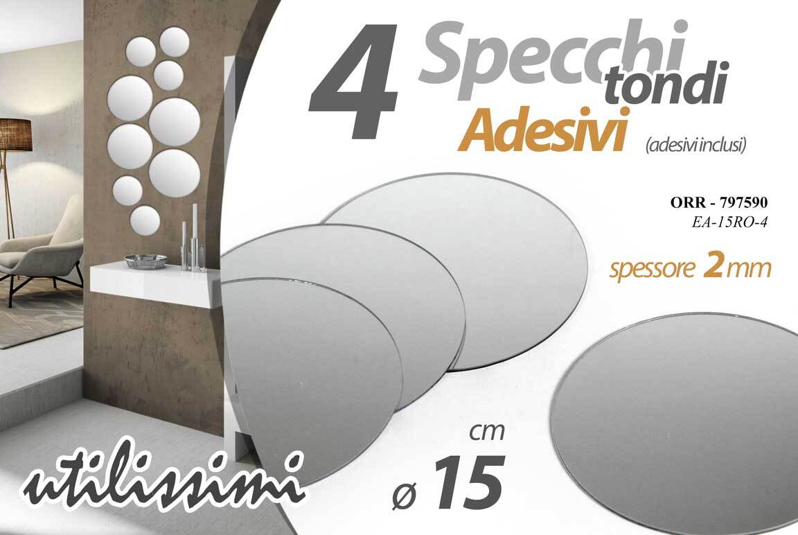 4 SPECCHI ADESIVI TONDI ROTONDI SPECCHIO PARETE MOBILE ARMADIO PIASTRELLA 15*15