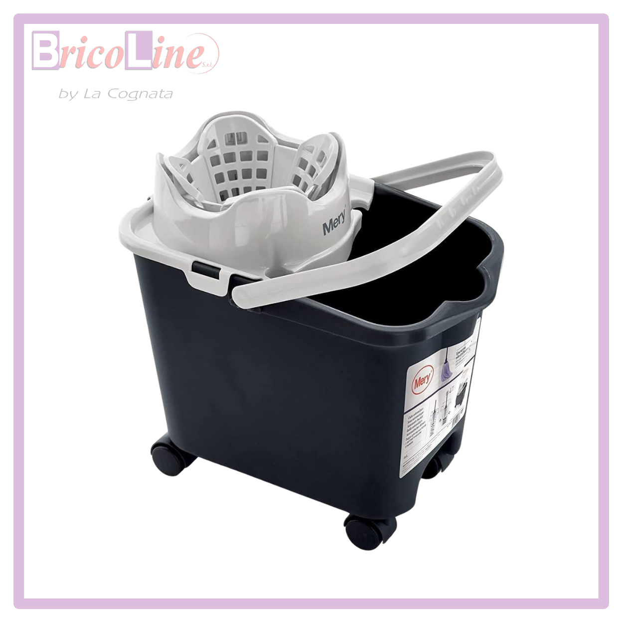 SECCHIO STRIZZATOIO CON RUOTE LT.14 GRIGIO MERY 033612