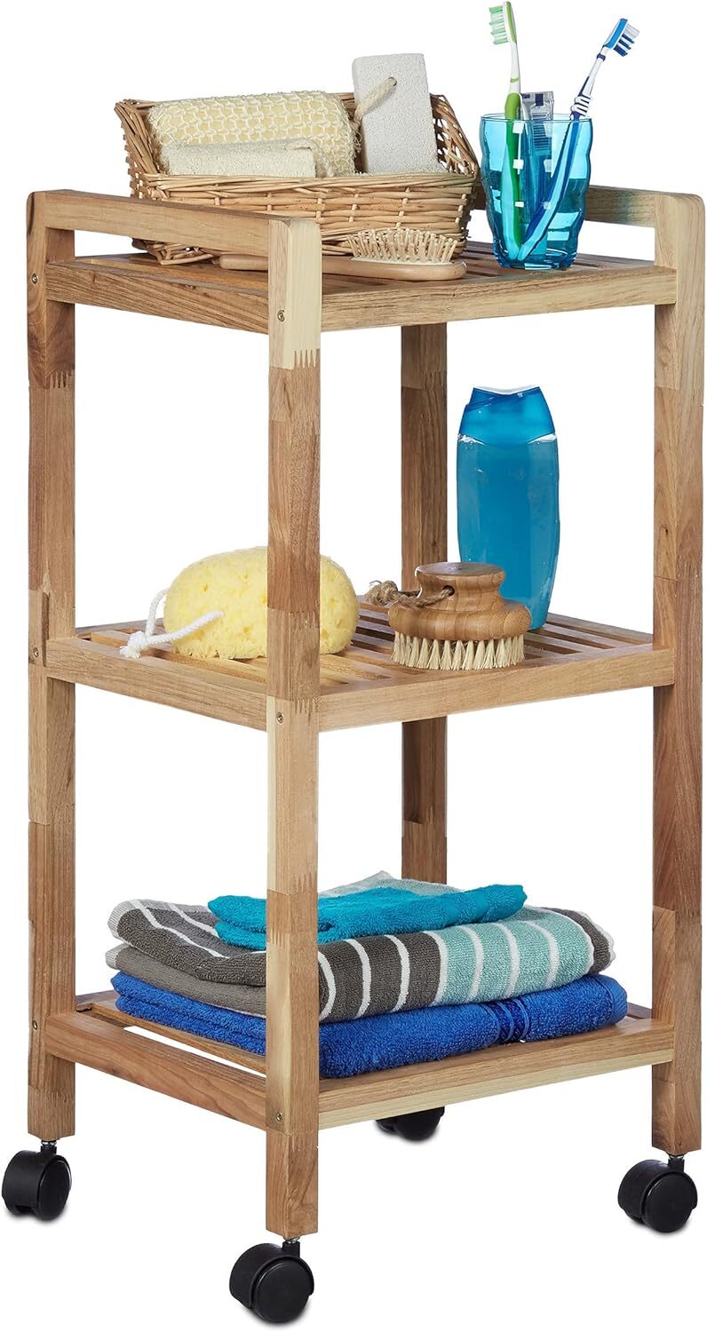 Relaxdays Bathroom Shelving with Wheels Scaffalatura da Bagno con Ruote,...