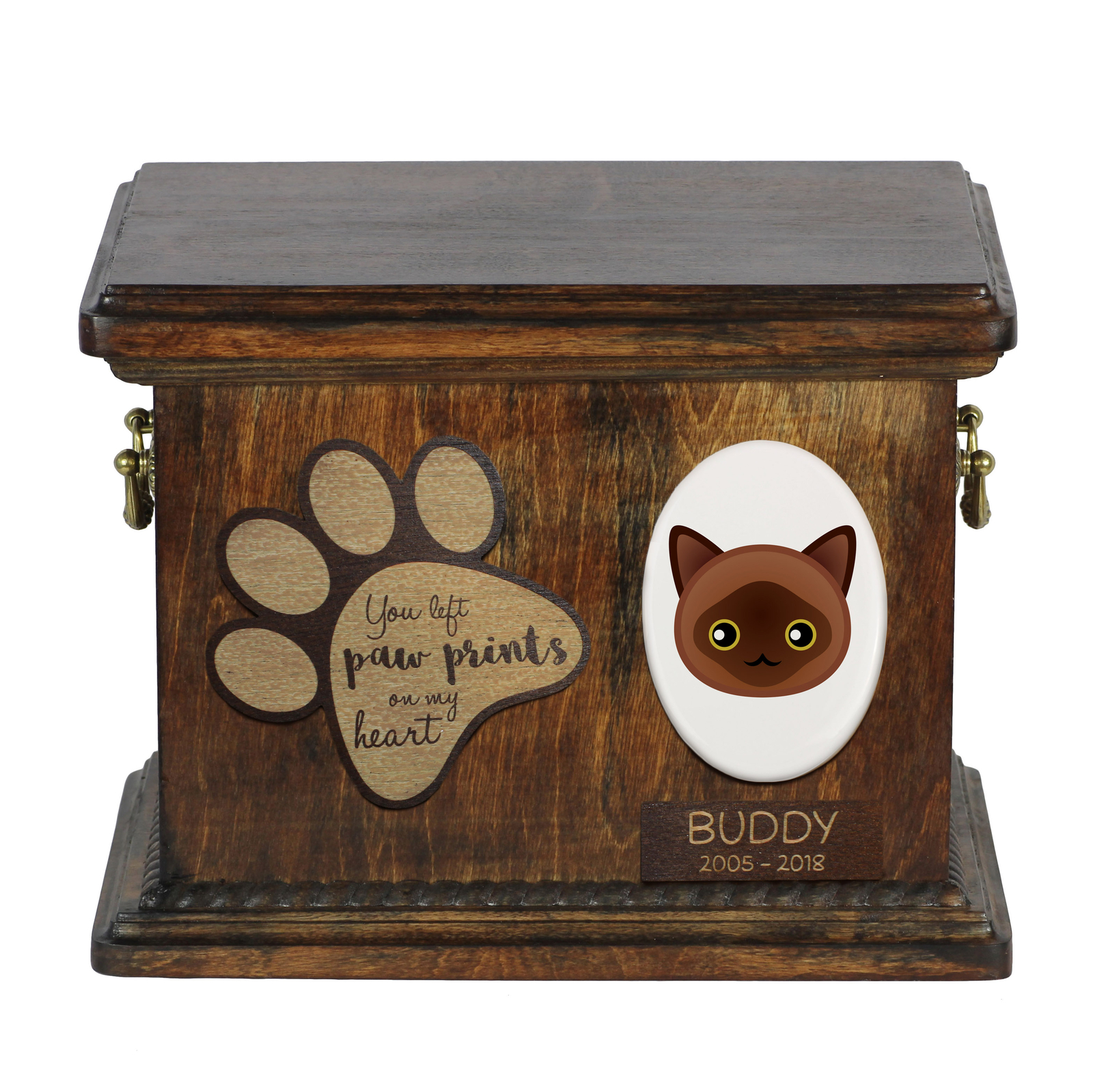 Birmano urna di legno con un gatto Art-Dog
