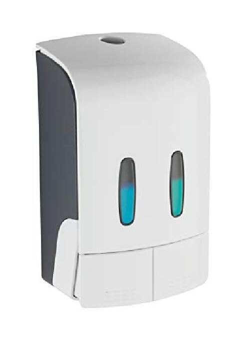 Tartas - Dispenser per sapone e disinfettante, a 2 scomparti, colore: bianco, do