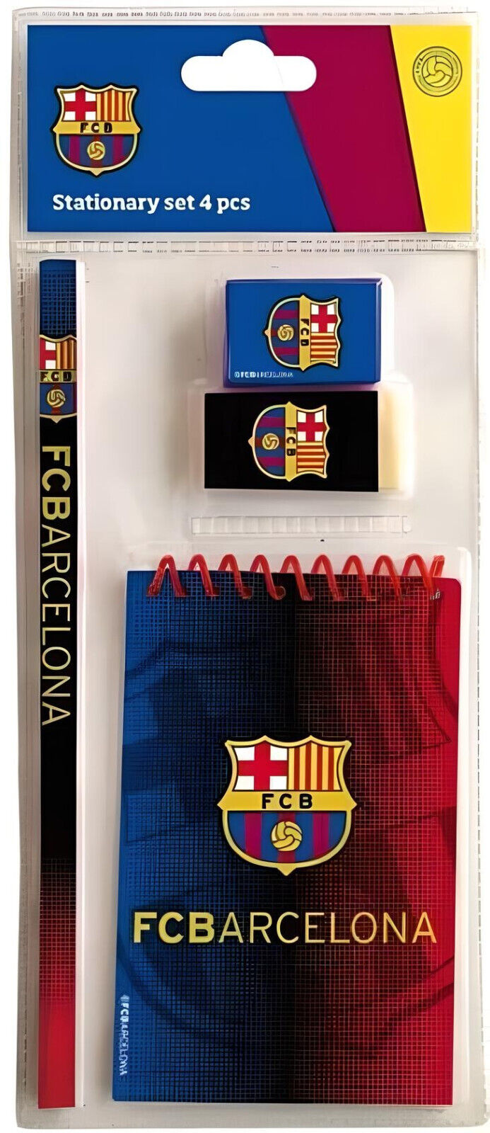FC Barcelona Ufficiale Bloc-Notes, Matita, Gomma E Temperamatite Set