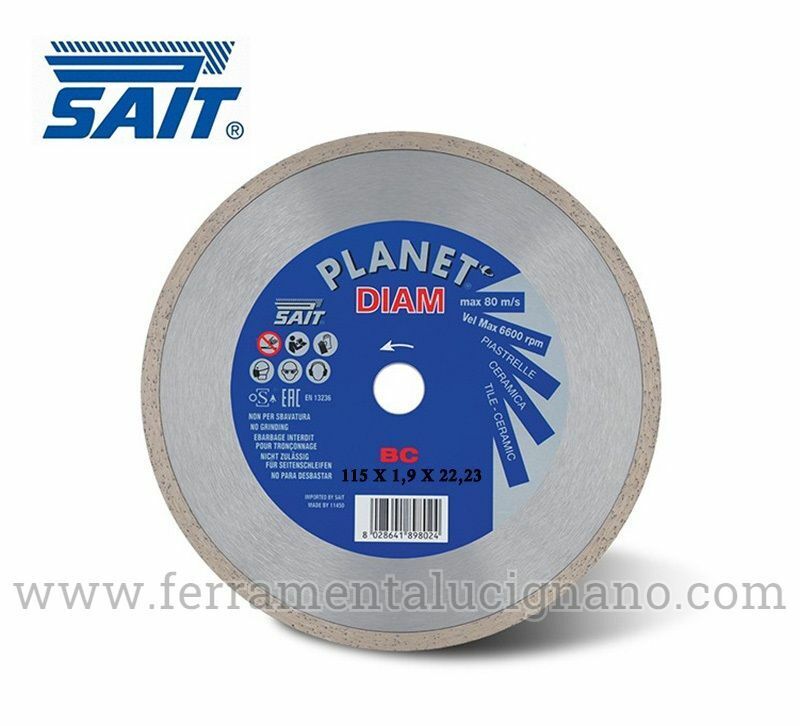 DISCO DIAMANTATO PER PIASTRELLE CERAMICA SAIT PLANET DIAM 115X1,9 CORONA LISCIA