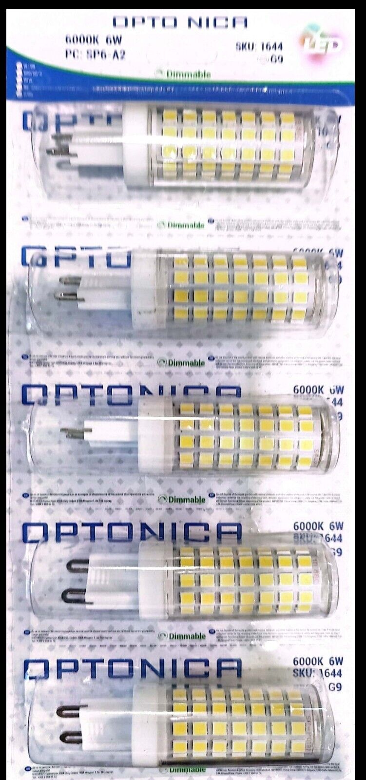 5pz Lampadina Led G9 Optonica 6 Watt Luce Fredda