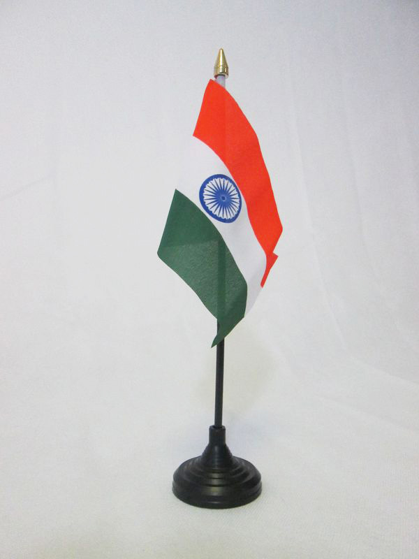 BANDIERA DA TAVOLO INDIA 15x10cm punta dorata - PICCOLA BANDIERINA INDIANA 10 x