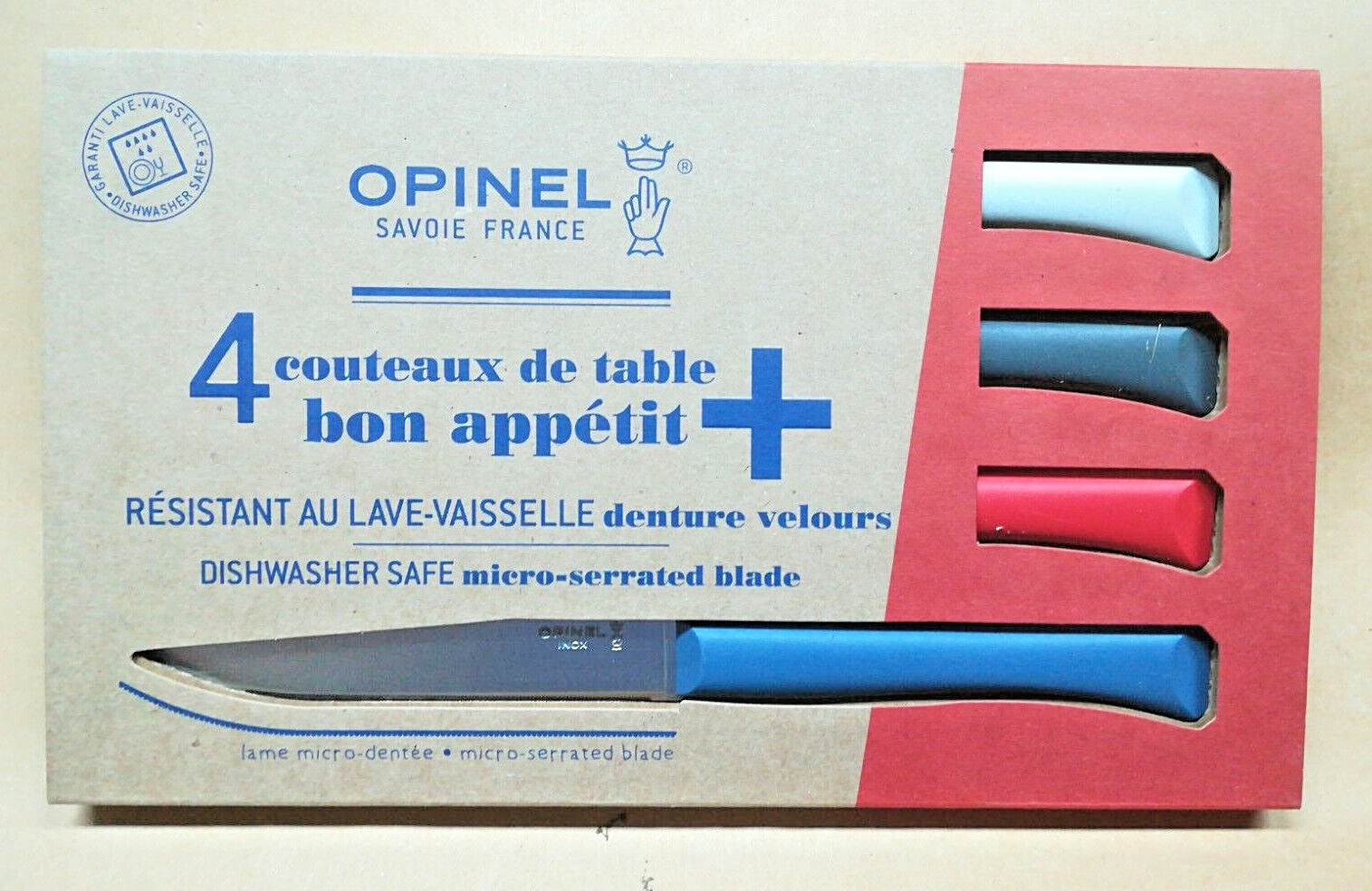 OPINEL Cofanetto da 4 coltelli da tavola Bon Appetit + Primo (colori misti)