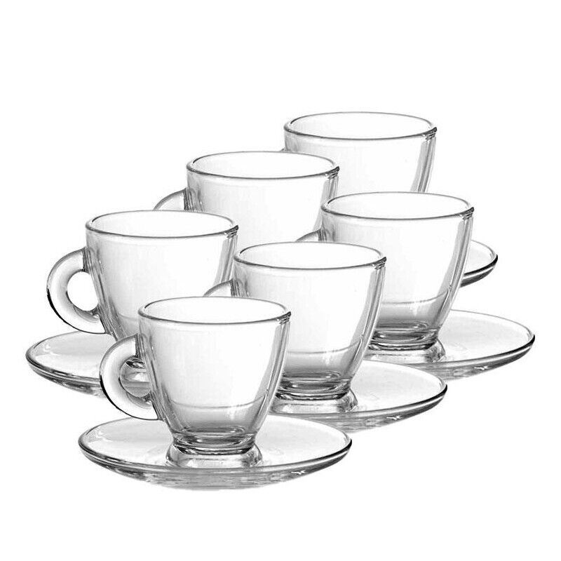 SET DI 6 TAZZINE DA CAFFÈ CON PIATTINO DA 95CC IN VETRO TRASPARENTE