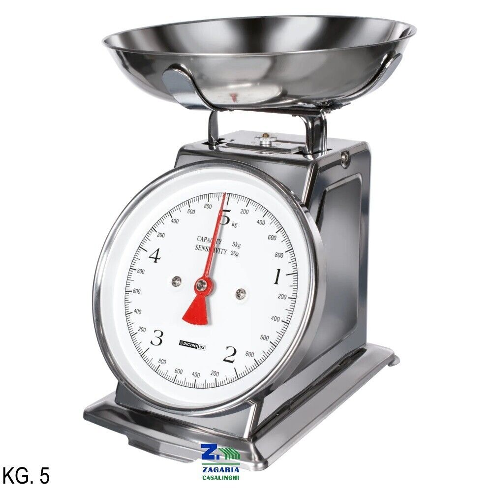 BILANCIA DA CUCINA 5 KG. IN ACCIAIO INOX FUNZIONAMENTO MECCANICO PESA ALIMENTI