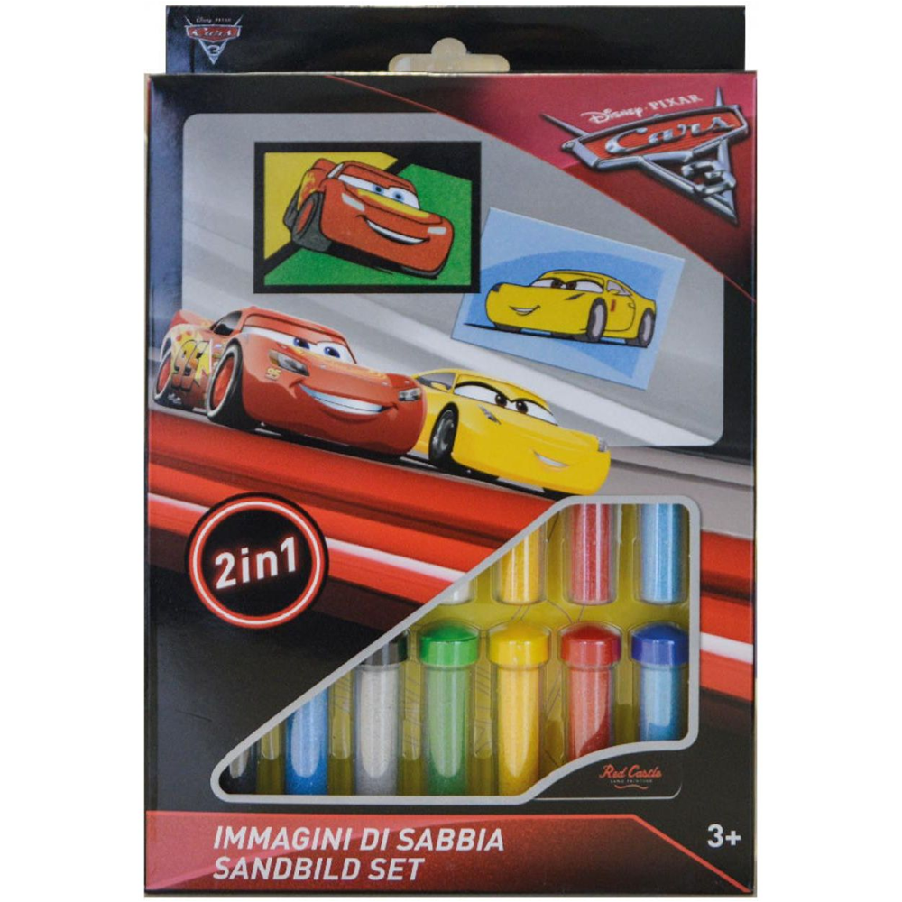 SET GIOCO CARS SAETTA MCQUEEN DISNEY BAMBINO IMMAGINI DI SABBIA 2 IN 1-IMMAGINI