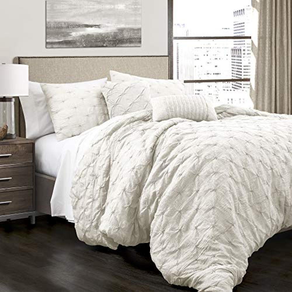 (TG. Full/Queen) Lush Decor Ravello Pintuck, Poliestere, Bianco, Full/Queen - NU