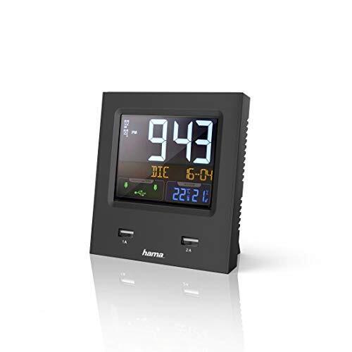 Hama Dual-USB Digital table clock Nero Quadrato