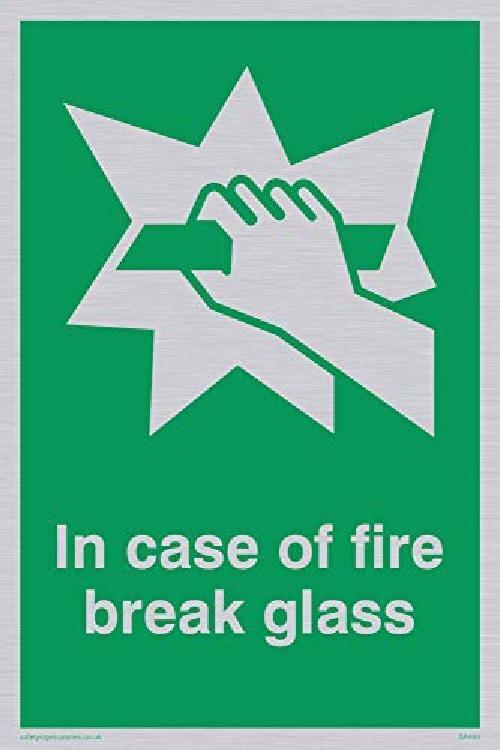 Viking segni sa404-a6p-sv"in caso di incendio rottura vetro" Sign vinile, argent