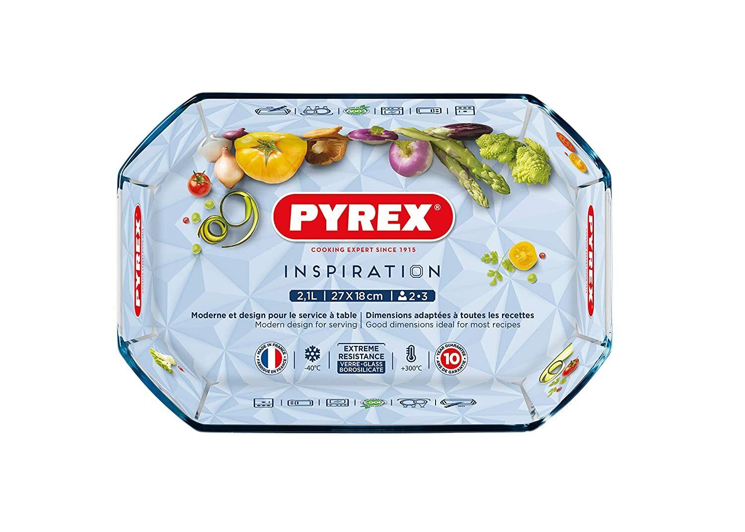 PYREX TEGLIA TEGAME ESAGONALE VETRO DA FUOCO CM.27X18 BOROSILICATO INSPIRATION